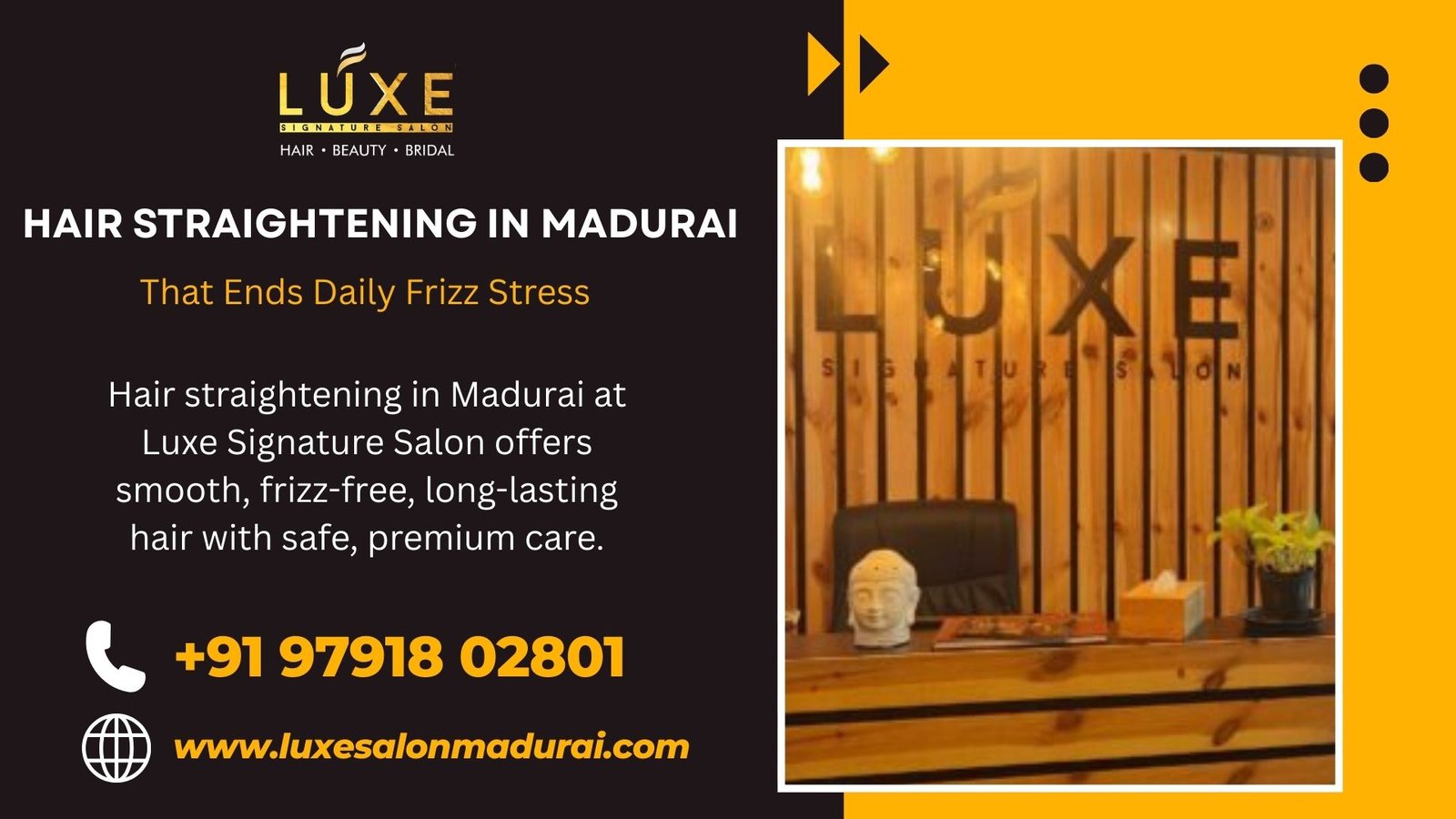Hair straightening in Madurai at Luxe Signature Salon with smooth, frizz-free results