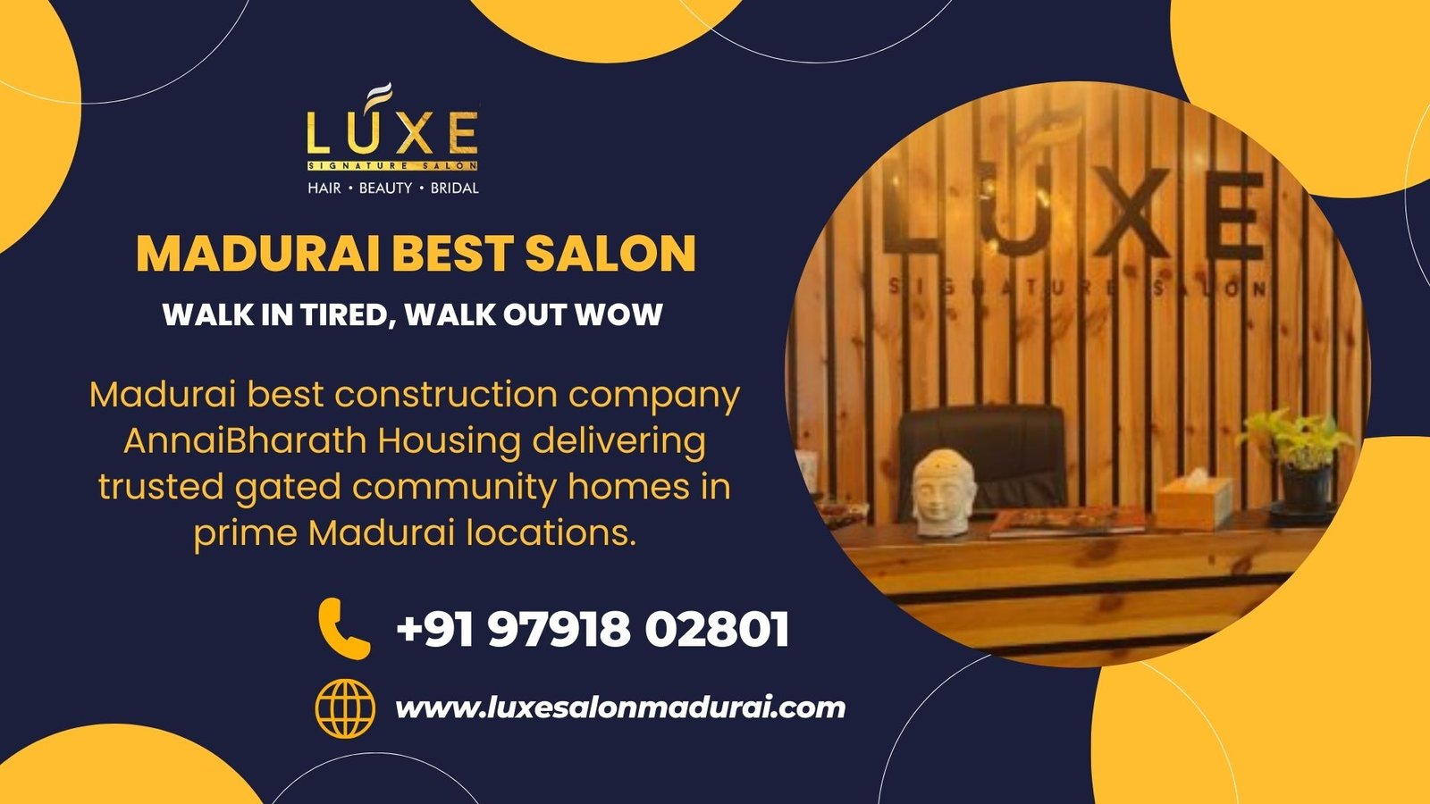 Madurai best salon Luxe Signature Salon interior in Anna Nagar offering hair beauty and bridal services