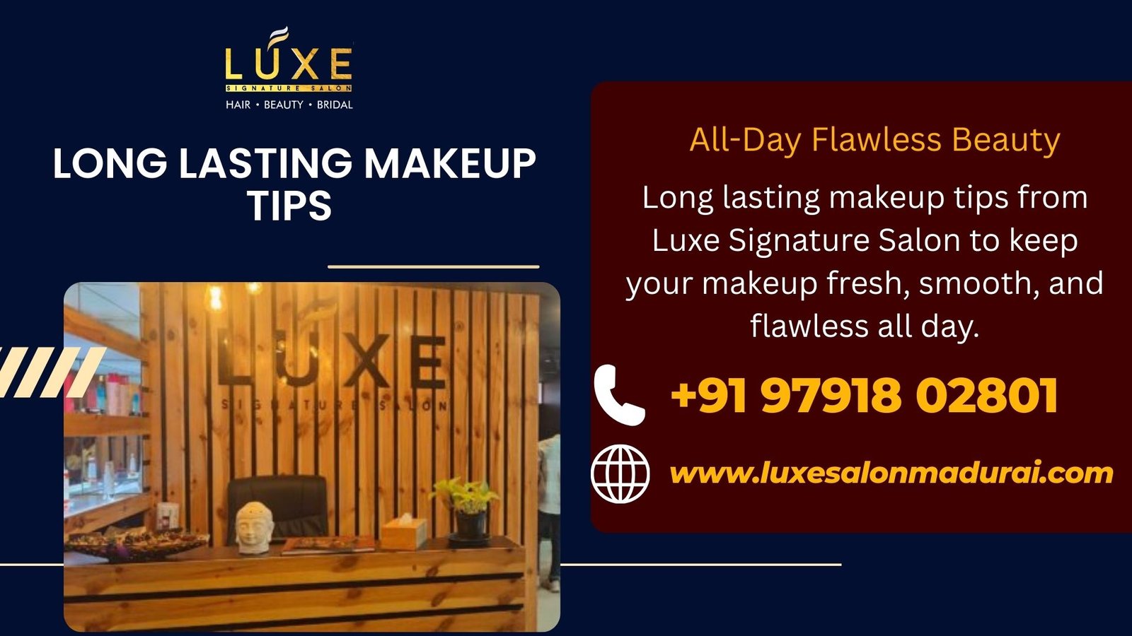 Long lasting makeup tips from Luxe Signature Salon to keep your makeup fresh, smooth, and flawless all day.