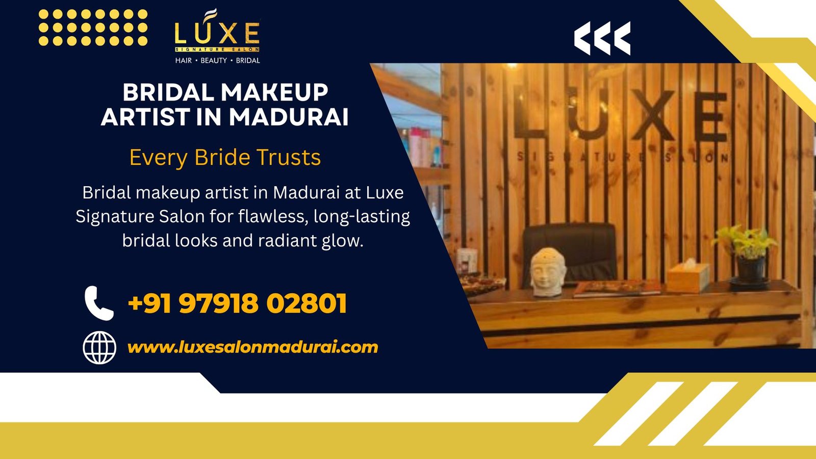 Bridal makeup artist in Madurai at Luxe Signature Salon for flawless, long-lasting bridal looks and radiant glow.