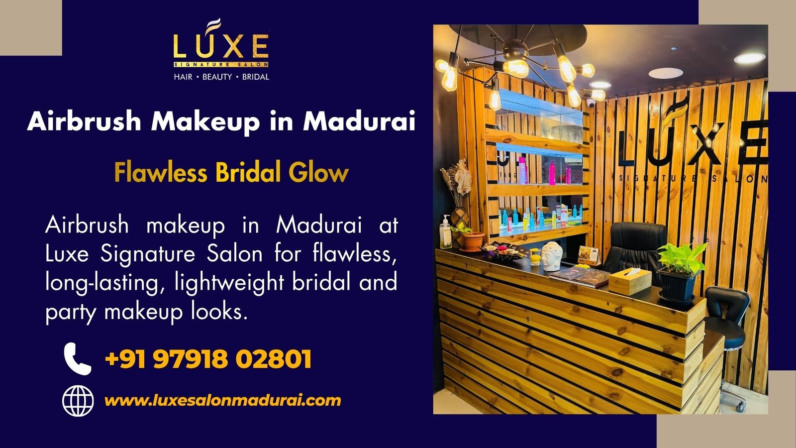 Airbrush makeup in Madurai at Luxe Signature Salon for flawless, long-lasting, lightweight bridal and party makeup looks.